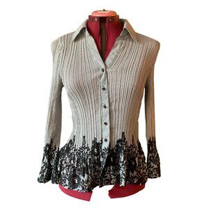 LIDOR petite - pleated blouse long sleeves - white & floral black details medium